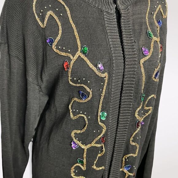 Ugly Christmas Sweater Cardigan One Hook Closure Embroidered Size Medium Rope - Picture 8 of 11
